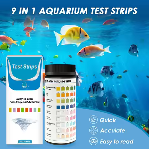 100 Pcs 9-IN-1 Aquarium Test Fish Tank Test Kit with Test Tube Water Quality Monitor pH Test Strips