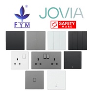 FYM Jovia White Grey Matt Black Frameless Switch Socket 1G 2G 3G 4G 1Way 2Way Single Double Door Bel