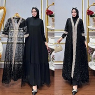 Gamis Set Outer Brokat Terpisah Lestari Dres BL Ceruty Babydoll Mix Brukat Renda M L XL XXL Dress Ko