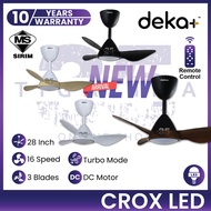 DEKA+ CROX LED 28'' 3 Blades 14 Speeds +TURBO Mode Remote Control DC Motor Ceiling Fan with Light Kipas Siling DEKA