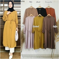 Baju Long Dress Tunik Wanita Sleting Polos Muslim Terbaru 2021