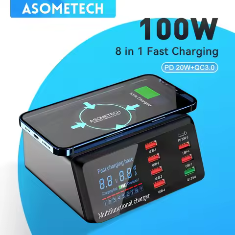 100W Multi USB Charger HUB Quick Charge 3 Type C PD Fast Charger Wireless Charger USB Charging Stati