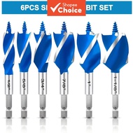 Six Pieces Auger Drill Bit Set for Wood 1/2" 5/8" 3/4" 7/8" 1" 1-1/8" 4-Inch Impact Bits with 1/4" Q