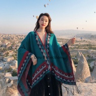 Khăn áo choàng boho thổ cẩm nữ mùa thu đông khoác ngoài Áo choàng len dạ dày nhiều màu - Mã LN036