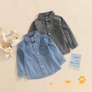 Perfectly-Kid Boys Denim Shirt Long Sleeve Lapel Button Closure Pocket Decor Casual Streetwear