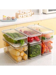 1入組帶有排水蓋的冰箱儲物盒，密封保鮮盒，適用於蔬果分類儲物，可排水和分隔冷藏