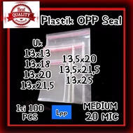 Top Seal Opp Plastic size 13x13, 13x18, 13x20, 13x21.5, 13.5x20, 13.5x21.5, 13x25 cm ~ Medium 20 Mic