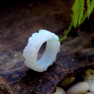 White Carved Jade Ring With Green Size 66 mm.