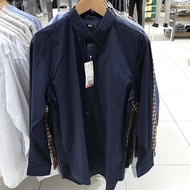 Uniqlo 448372ผ้าฝ้ายเสื้อเชิ้ตมีลายแขนยาวคุณภาพสูงเสื้อเชิ้ตผู้ชาย448370 456551แท้ Uniqlo