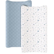 Konssy Waterproof Muslin Changing Pad Cover 2 Pack Quilted Cotton Fitted Diaper Chang Table Cover So
