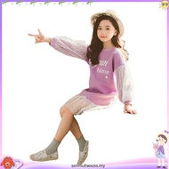 Baju Kid Girls Dresses Polka Dot Princess Dresses Purple Korean Fashion Mesh Long Sleeves t-Shirt Sk