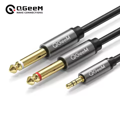 QGeeM Jack 3.5mm to 6.35mm*2 Adapter Audio Cable for Mixer Amplifier Speaker Gold Plated 3.5 to dual