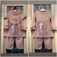Pabrik Baju Anak ZAHRA SET KIDS BO (DAPAT BAJU+CELANA+HIJAB) Umur 2-3 Tahun Bahan Mosscrepe Baju Mus