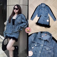 VORA Set  เสื้อแจ็คเก็ต​ยีนส์ แขนยาว  ปักลายช่วงอก แต่งกระเป๋าด้านหน้า