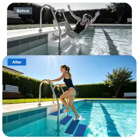 Swimming Pool Ladder Mat Non Slip Soft PVC Step Pad 35.4x9 Inch Blue Reduce Foot Fatigue for Pool En