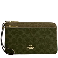 Coach Double Zip Wallet In Signature Canvas - Olive CX161