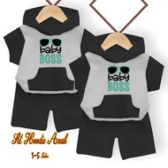 set hoodie anak laki laki baby boss terbaru setelan baju tangan pendek celana pendek usia 1-5 tahun