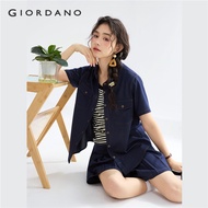 GIORDANO ผู้หญิง  เสื้อเชิ้ต เสื้อเชิ้ตยีนส์เทียม เสื้อเชิ้ตลายเย็บติดกระดุม เสื้อเชิ้ตแขนสั้น เสื้อ