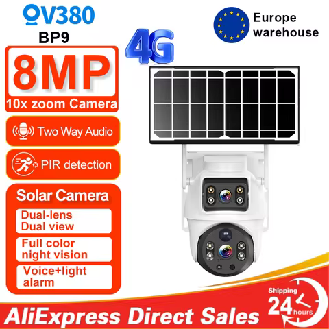 V380 8MP 4K Wireless Solar Camera 4G Sim Outdoor Dual Lens IP Camera PIR Night Vision V380 Pro CCTV 