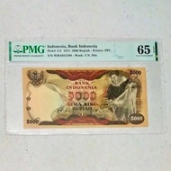 Uang Kuno Indonesia 5000 Rupiah 1975 Nelayan Penjala Ikan PMG 65 EPQ