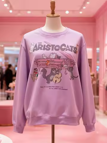 Disney Loose Sweatshirt Women Casual Pullover Top The Aristocats Fleece Long Sleeve Duchess Marie Ca