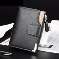 PU Leather Wallet for Men Zipper Short Men Wallets Coin Purse Black