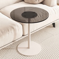 Simple Modern Glass Steel Sofa Side Table Portable Small Tea Table Balcony round Table Bedside Shelf