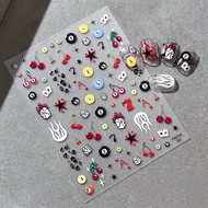 Halloween Y2K Jelly Bowling Dice Poker Cherry Nail Art Sticker, 1pc 5D Embossed Self-Adhesive DIY Na