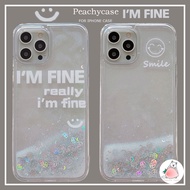 INS Glitter I AM FINE Smile Sequins Quicksand Phone Case for IPhone 16 17 15 14 13 12 Pro Max 11 Xr 