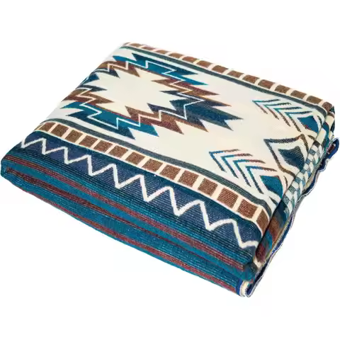 Queen Size Native Aztec Pattern Wool Throw Blanket, 93 x 82 in Blue