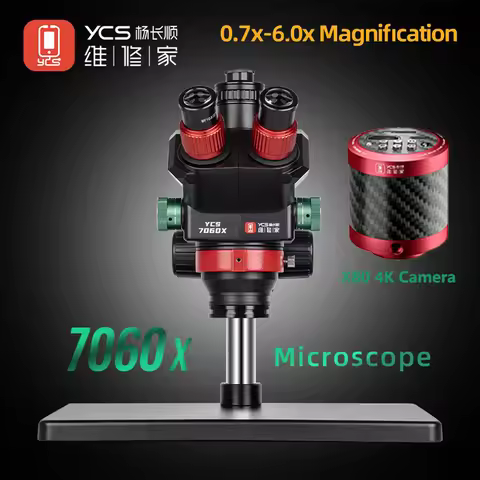 New YCS 7060X HD Trinocular Microscope with Base 0.7X-6.0X Zoom for Mobile Phones PCB Welding Mother