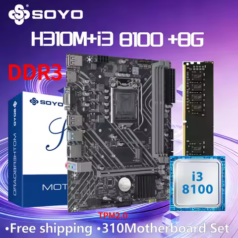SOYO H310M DDR3 Motherboard i3 8100 CPU 8G RAM Intel LGA1151 TPM2.0 Computer Combo Kit Xeon PC GAME 