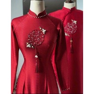 Áo dài cưới áo dài cô dâu đính kết chữ hỷ mẫu mới 2025 áo dài ăn hỏi dạm ngõ chất liệu lụa vân gỗ 2