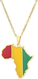 Africa Map Flag Necklace for Women Men Stainless Steel Drip Oil Ivory Coast Rwanda Egypt Uganda Flag