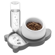 Dog Cat Bowls, Tilted Cat Food and Water Bowl Set, Raised Ceramic Cat Bowl with Automatic Water Dispenser Bottle