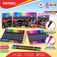 GREEBEL Dual Tip Brush Pen & Fineliner - Lettering & Sketch Color Brush Pen 2-in-1 Market Drawing Pe