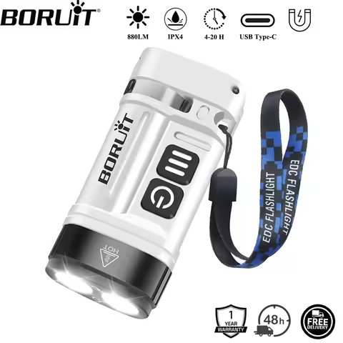 BORUiT U10 EDC LED Flashlight Max.880LM Work Light Magnet Torch with Clip IPX4 Waterproof Camping Po