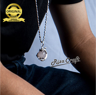 Kalung Cowok Cewek Keren Aesthetic Silver Batu Akik Etnik Kristal Rose Quartz Pink Merah Muda ASLI A