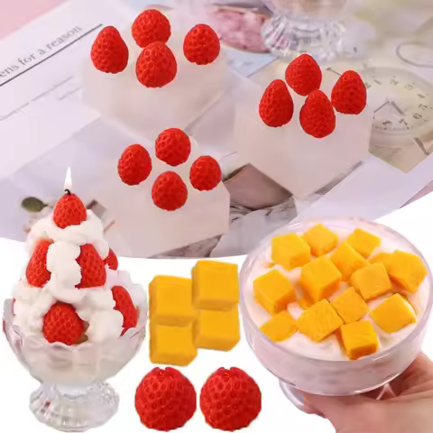 3D Strawberry Mango Candle Mold Simulation Fruit Fondant Silicone Mould DIY Chocolate Cookie Baking 