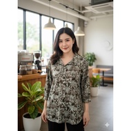 3.Yafag Korean Fabric T-Shirt Free Size 32''-44'' Adult Style Floral Print Collar Three-Quarter Slee