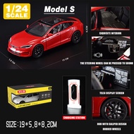 620KLT 1:24 Tesla Model S with Charging Pile Metal Diecast Alloy Toy Car Model Trucks For Kids Toys