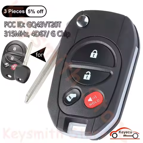 KEYECU 4 Buttons 315MHz for Toyota Highlander Sequoia Sienna Tacoma Tundra Auto Modified Flip Remote