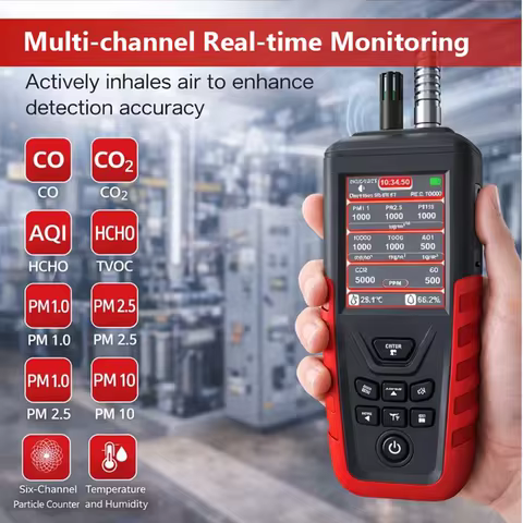 10-in-1 Air Quality Monitor 6-Channel Particle Counter CO/CO2/HCHO/TVOC/PM2.5 AQI Temperature High P