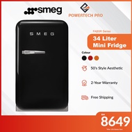 Smeg Mini Fridge with Electronic Control Auto Defrost 50's Style Refrigerator 34L (FAB5 Series) - in Black/Red/Orange