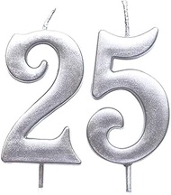 MAGJUCHE Silver 25th Birthday Numeral Candle, Number 25 Cake Topper Candles Party Decoration for Wom