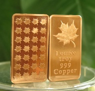 1oz 1 oz One Troy Ounce Maple Leaf .999 Fine Copper Bullion Bar Cu Element