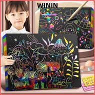 WININ 10PCS Scratch Paper, DIY Night Scene Rainbow Scratch Painting Toys, Simple 4K/8K/16K/32K Multi
