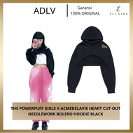 THE POWERPUFF GIRLS X ADLV HEART CUT-OUT NEEDLEWORK BOLERO HOODIE BLACK