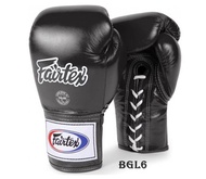 Fairtex Lace up Gloves BGL6 Black Competition Gloves (8,10,12,14,16 oz.) Pro fight MMA K1 นวมเชือก ใช้สำหรับแข่งขัน แฟร์แท็ค BGL6 สำดำล้วน โปร ไฟท์