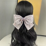 Korean Influencer Spring Clip Clip Female Floral Hair Clip Satin Back Head Bow Headdress Girl Big Th